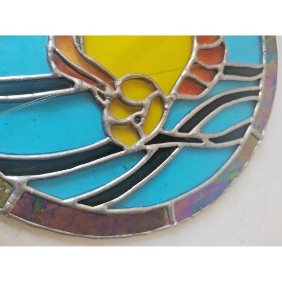 Vintage Hand Made Stained Glass Window Hanging 10" Diameter Angelfish - Picture 7 of 13